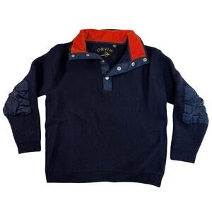Orvis Boys Large Sweater Navy Red Collar Elbow Patches Outdoors
